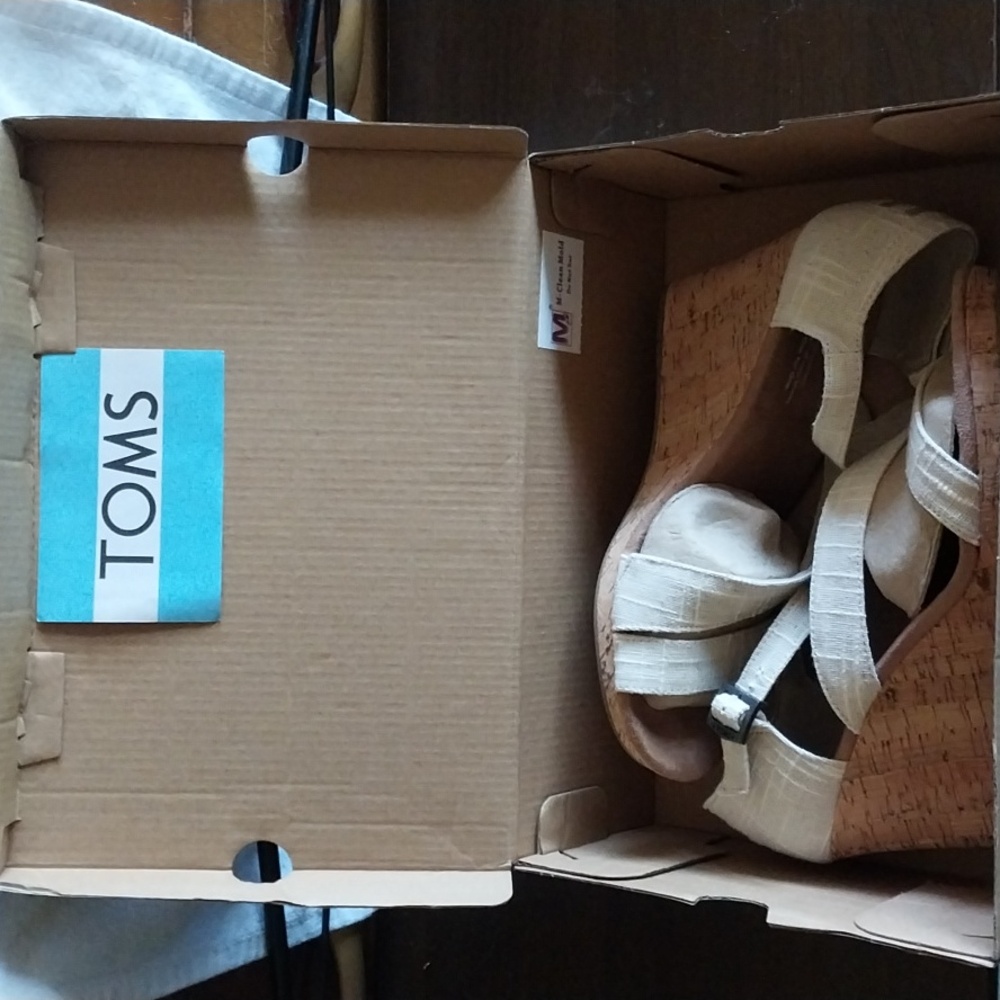 Toms Beige Linen Cork Wedges - Clarissa Size 8.5 - Picture 8 of 8